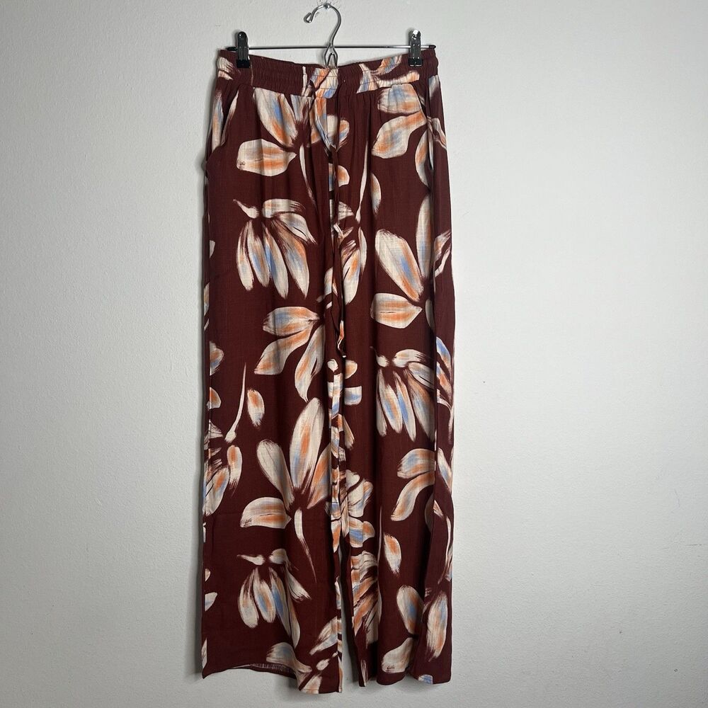Anthropologie Paper Heart Rayon Linen Floral Print Beach Casual Pants Size mediu